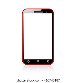 Red smart phone with blank screen