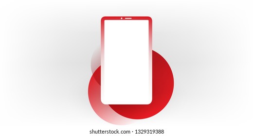 Diseño de teléfono inteligente rojo con pantalla en blanco, fondo de tecnología, ilustración vectorial