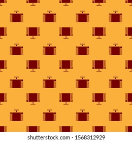 Red Smart Tv icon isolated seamless pattern on brown background. Television sign.  Vector Illustration