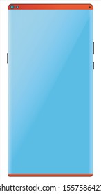 Red smartphone with blue glossy screen off. No frames.
Vector eps10, blue smartphone top, isolated on white.