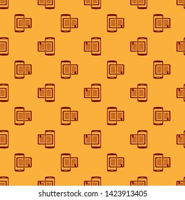 Red Smartphone and book icon isolated seamless pattern on brown background. Online learning or e-learning concept.  Vector Illustration