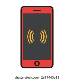 Smartphone vermelho exibindo ondas de sinal no design do ícone da tela