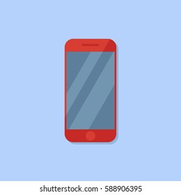 Red smartphone flat style icon. Mobile phone vector illustration.