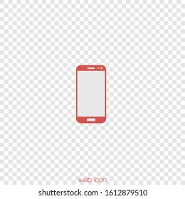 Red smartphone in a flat style on a transparent layer.