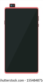 Red smartphone with glossy screen off.  Vector eps10, red smartphone top, isolated on white. Retractable camera.