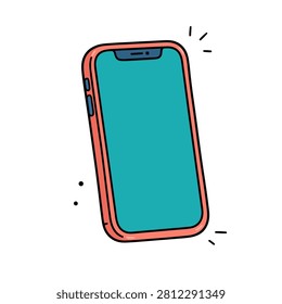 Red smartphone illustration with blank touchscreen and modern mobile app technology styling for poster sticker editorial communication and gadget design