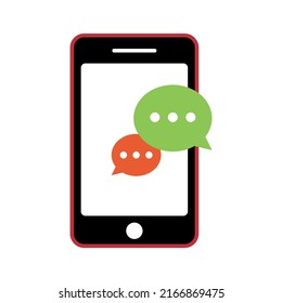 A red smartphone with messages on the screen.