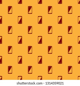 Red Smartphone, mobile phone icon isolated seamless pattern on brown background. Flat design. Vector Illustration