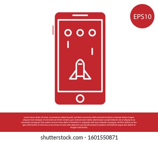 Red Smartphone and playing in game icon isolated on white background. Mobile gaming concept.  Vector Illustration