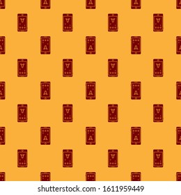 Red Smartphone and playing in game icon isolated seamless pattern on brown background. Mobile gaming concept.  Vector Illustration
