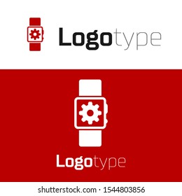 Red Smartwatch setting icon isolated on white background. Smart watch settings. Logo design template element. Vector Illustration
