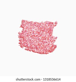 red smear lipstick gloss splash on white background. Glitter paint stroke. Abstract shiny diamond template for cute princess. vector illustration