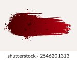 Red smear with splashes on white background, blood stains and streaks, imprint. Realistic stain, creepy element, Halloween, crime and horror design elements.