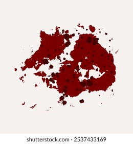 Red smear with splashes on white background, blood streaks, imprint. Realistic stain, Halloween, crime and horror design elements, textured spray stain.
