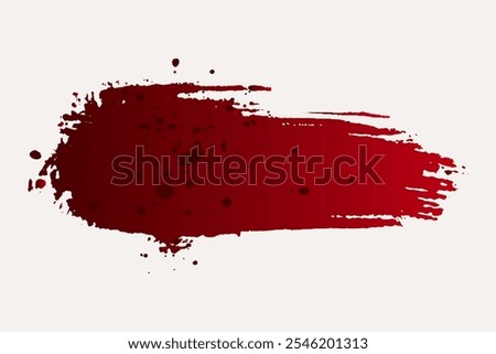 Red smear with splashes on white background, blood stains and streaks, imprint. Realistic stain, creepy element, Halloween, crime and horror design elements.
