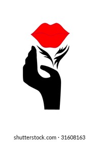 red smile with hand