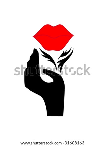 red smile with hand