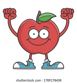 Red smiling apple cartoon character isolated on white
