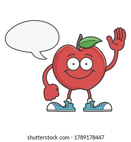 Red smiling apple cartoon character isolated on white