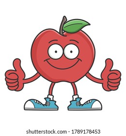 Red smiling apple cartoon character isolated on white
