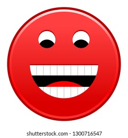Red smiling face cheerful happy emoticon isolated on white background. The graphic element for design saved as a vector illustration in the EPS file format.