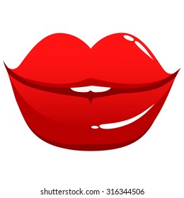 Red smiling female lips. Vector illustration
