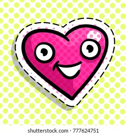 Red smiling heart on dots background. Art design for Valentines Day greetings and card in pop art syle.