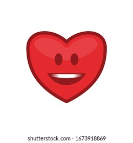 Red smiling heart on white background. Cute Heart emoji. Smiling face icon. Smiley flat sign.  Romantic comic gift symbol amour or joyful concept. Vector illustration. EPS 10.