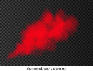 Red smoke burst  isolated on transparent background.  Color steam explosion special effect.  Realistic  vector  column of  fire fog or mist texture .
