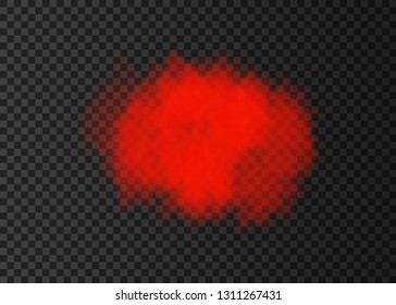 Red smoke cloud  isolated on transparent background.  Steam explosion special effect.  Realistic  vector   fire fog or mist texture .