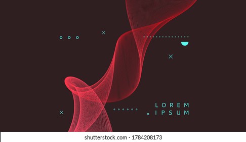 Red smoke flowing onblack background. Abstract digital art. 3d vector illustration with dynamic particles. 