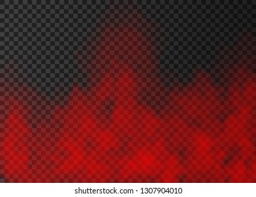 Red smoke  isolated on transparent background.  Steam special effect.  Realistic  colorful vector fire fog  or mist texture. 