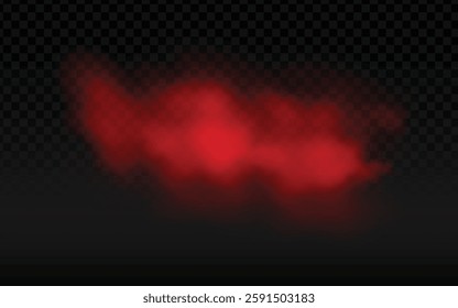 Red smoke or mist effect against a dark, transparent background. Soft, glowing texture creates a dramatic, atmospheric look, perfect for graphic design, digital art, or special effects overlays.