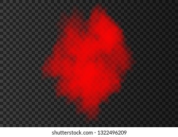 Red smoke puff  collection  isolated on transparent background.  Steam explosion special effect.  Realistic  vector  column of  fire fog or mist texture .