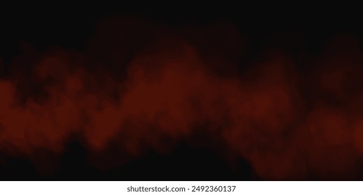 Red smoke, smog cloud on podium or stage, isolated transparent special effect. Vector illustration, fog vapor over ground or water surface, magic haze.	