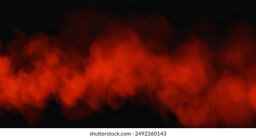 Humo rojo, nube de smog en el podio o el escenario, efecto especial transparente aislado. Ilustración vectorial, vapor de niebla sobre el suelo o la superficie del agua, bruma mágica.	