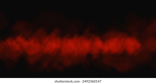 Red smoke, smog cloud on podium or stage, isolated transparent special effect. Vector illustration, fog vapor over ground or water surface, magic haze.	