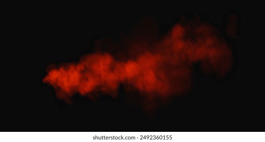 Red smoke, smog cloud on podium or stage, isolated transparent special effect. Vector illustration, fog vapor over ground or water surface, magic haze.	