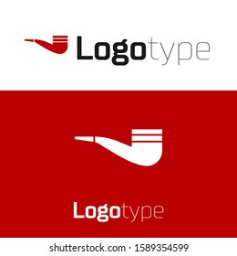 Red Smoking pipe with smoke icon isolated on white background. Tobacco pipe. Logo design template element. Vector Illustration