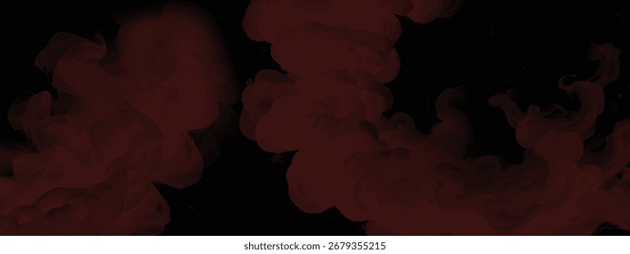 Nuvem de nevoeiro fumegante vermelha isolada no fundo misterioso preto