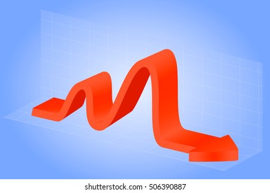 Red smooth 3d arrow graph on a blue background.