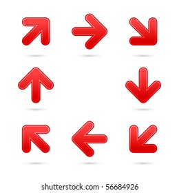Red smooth arrow sign web 2.0 button. Colorful shapes with shadow on white background