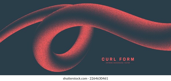 roter glatter Curl-Vektor-Dot-Baustein breiter konzeptioneller abstrakter Hintergrund. Dynamisches gedrehtes Shape-Kontrast-gepunktetes grafisches Design-Element. Curve Line Panorama Modernes Tapete. Halftone Kunstillustration