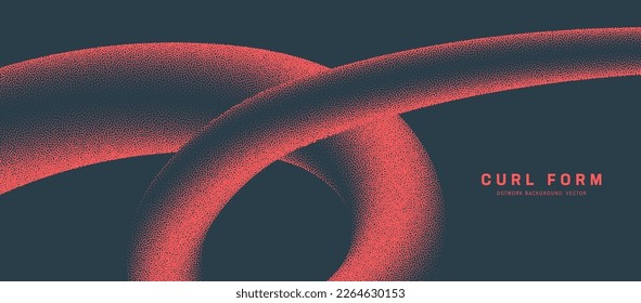 Red Smooth Dynamic Curl Form Vector Dot Work Creative Wide Abstract Background. Twisted Shape Stipple Contrast Graphic Design Element. Bend Line Panoramic Modern Wallpaper. Half Tone Art Illustration