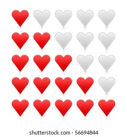 Red smooth heart ratings web button. Shapes with shadow and reflection on white background
