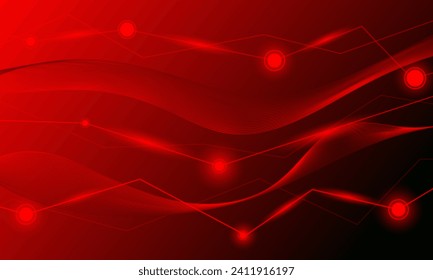 red smooth lines wave curves with circles connecting network on soft gradient abstract technology background