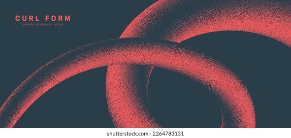 Red Smooth Perfect Curl Form Vector Dot Arbeit konzeptionelle abstrakte Hintergrund. Gekochtes kontrastgepunktetes grafisches Design-Element mit gestreuten Formen. Bend Line breites Panorama Modernes Tapete. Abstraktion von Halbton Art