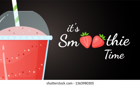 Red smoothie logo fruit shake vector illustration. Fresh smoothie drink with strawberries smoothie logo for drink energy promo landing page or summer fast food season menu. Clipping mask applied.