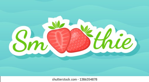 Red smoothie strawberry cocktail sticker logo vector illustration. Sign Smoothie on blue background in on colorful smoothies drink cocktail sticker for decoration emblem or advertising graphic poster