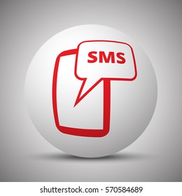 Red Sms icon on white sphere